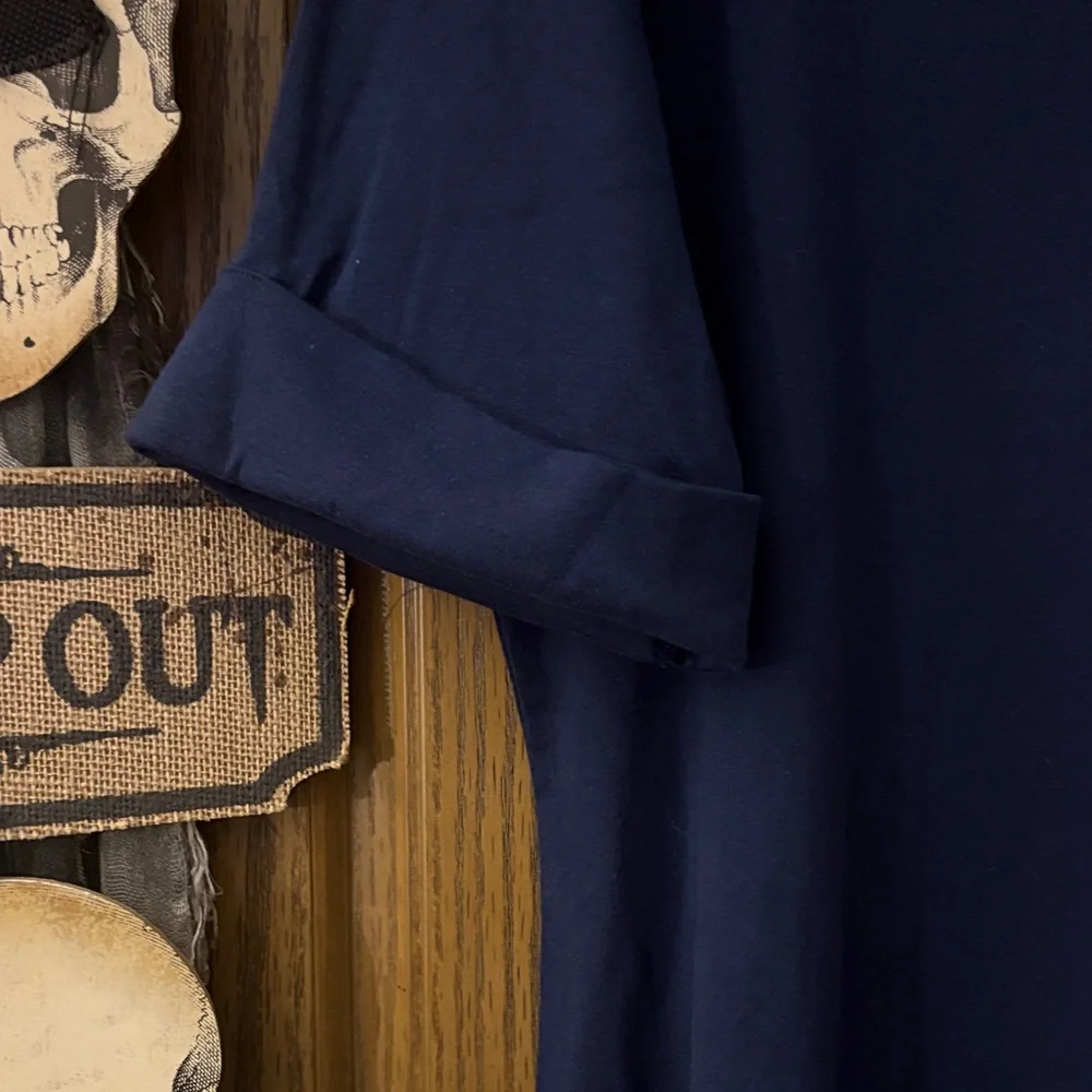 100% Cotton Navy Midi T-Shirt Dress- Hemmed Short Sleeves - Picture 4 of 5